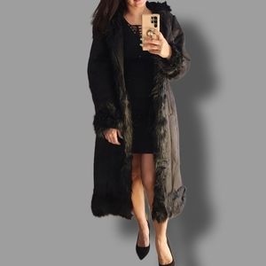 Black Sheepskin Coat Shearling Leather Faux Fur Masseys XL